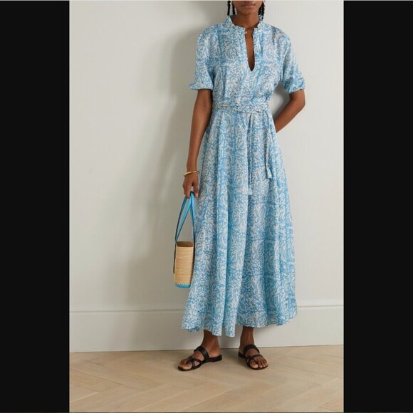 Hannah Artwear 100% Silk Blue and White Print Maxi Dress - Picture 1 of 9